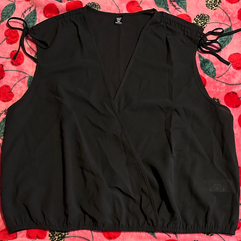 Black Sleeveless Wrap Top